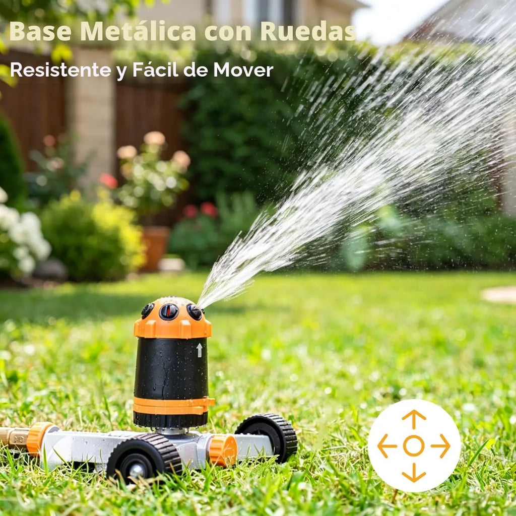 Aspersor de Césped Rotativo | 6 Patrones | Metal Resistente | Amarillo