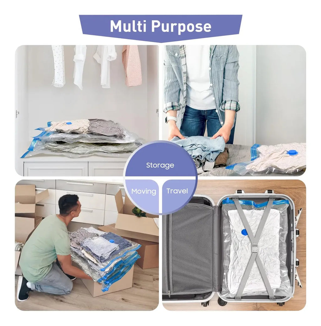 0 bolsas de almacenamiento al vacío con bomba de mano, 4 Jumbo + 4 grandes + 4 medianas + 8 pequeñas bolsas de plástico de embalaje, bolsas de sellado al vacío que ahorran 80% de espacio