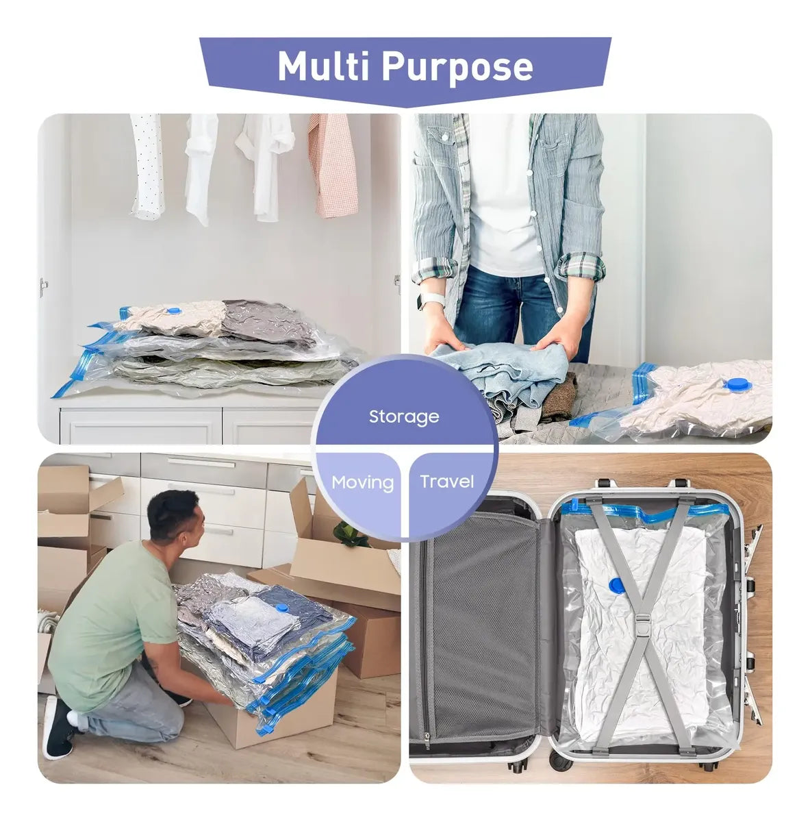 0 bolsas de almacenamiento al vacío con bomba de mano, 4 Jumbo + 4 grandes + 4 medianas + 8 pequeñas bolsas de plástico de embalaje, bolsas de sellado al vacío que ahorran 80% de espacio