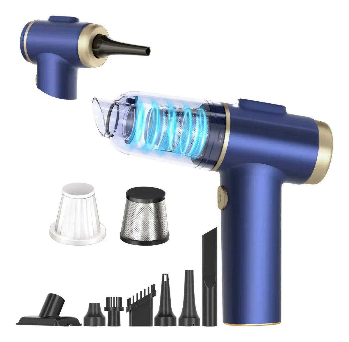 Aspiradora Portátil 2 en 1 Negro y Azul – 16000 Pa, Soplador de Aire, Inalámbrica con Luz LED para Coche, Hogar y Oficina