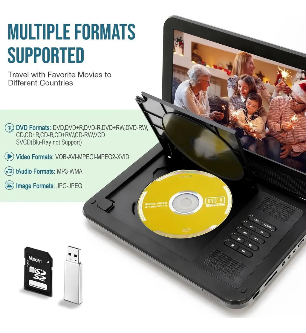 Reproductor DVD Portátil QGYDQH 10.1" – Pantalla Giratoria y Batería 4-6h