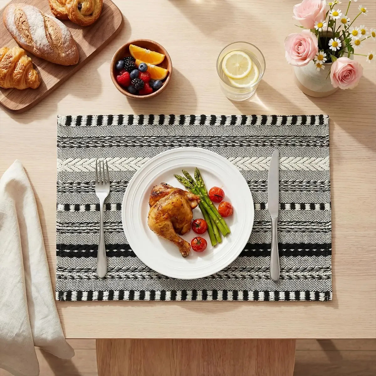 Juego de 4 Manteles Individuales Trenzados – 60% Poliéster 40% Algodón, Lavables, para Comedor Interior y Exterior