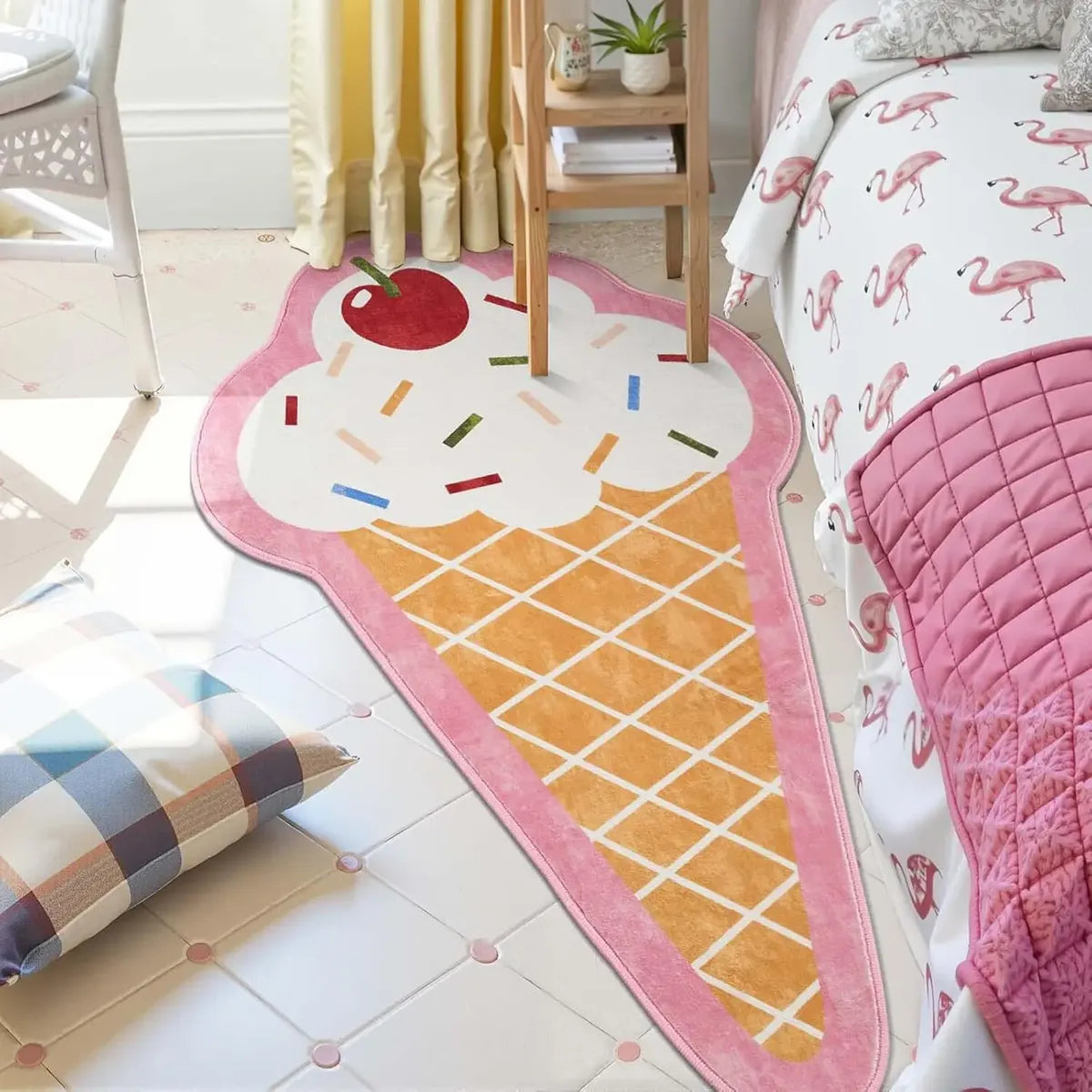 Tapete de Juego Forma de Helado jinchan - Alfombra Lavable, Antideslizante, Divertida para Niñas, Dormitorio, Pasillo, 76cm x 122cm