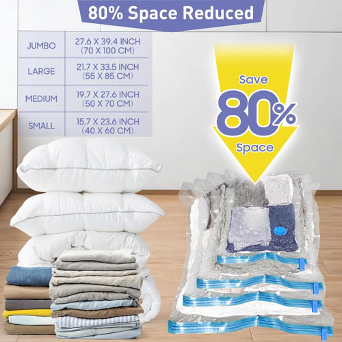 0 bolsas de almacenamiento al vacío con bomba de mano, 4 Jumbo + 4 grandes + 4 medianas + 8 pequeñas bolsas de plástico de embalaje, bolsas de sellado al vacío que ahorran 80% de espacio