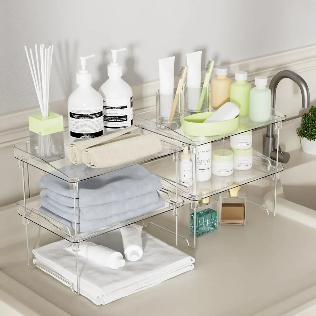 Organizador de Gabinete Acrílico STARLATTA | 4 Piezas Apilables | Transparente | Para Cocina, Baño, Maquillaje y Despensa