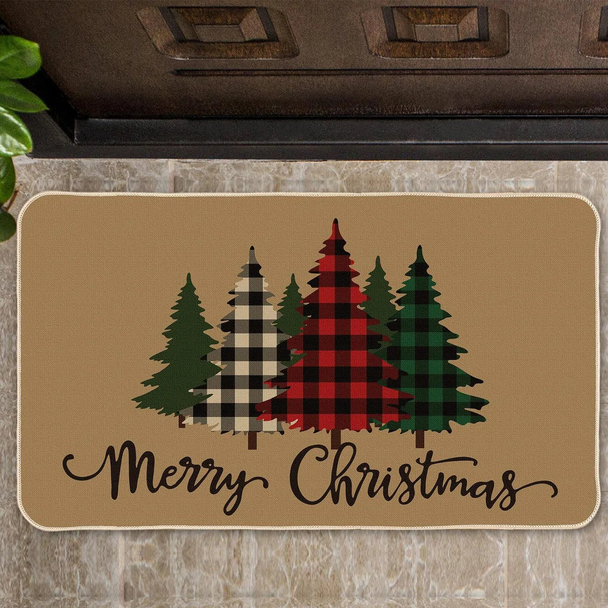 Alfombra Decorativa para Puerta Tatuo — Diseño Feliz Navidad, Antideslizante para Interior y Exterior