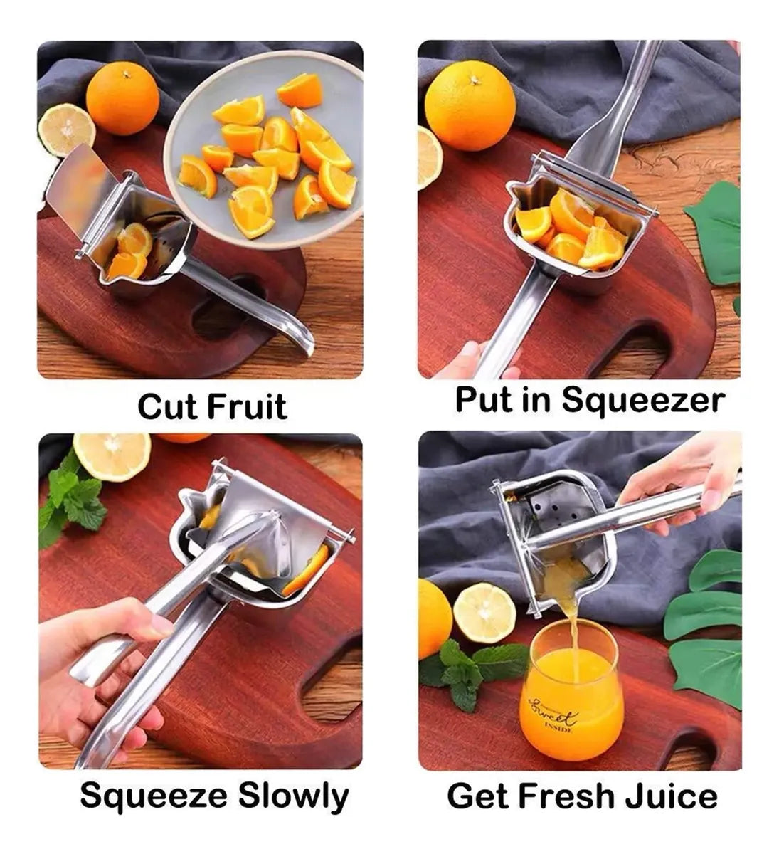 Exprimidor Manual de Acero Inoxidable – Citrus Juicer con 50 Bolsas Filtro