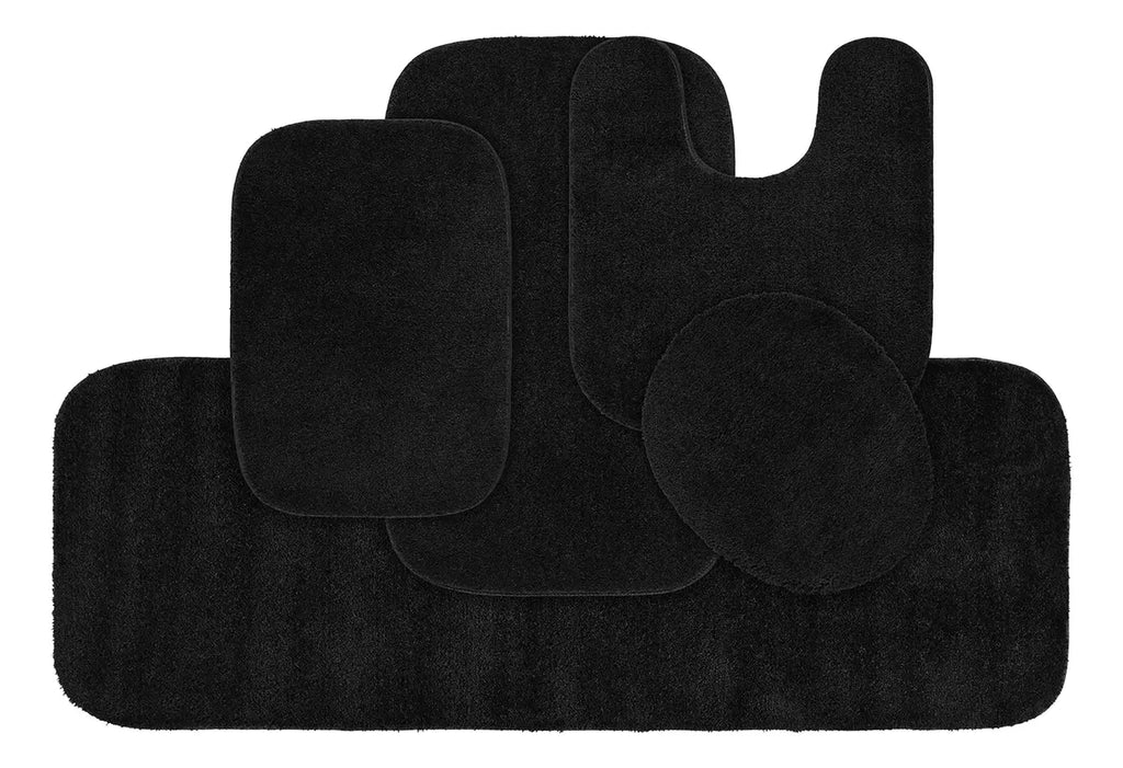 Juego De 5 Alfombras De Baño Lavables Color Negro