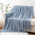 Manta Tejida con Flecos | Gris Azulado | Para Sofá, Cama y Salón | Decorativa y Cálida | 1 Unidad