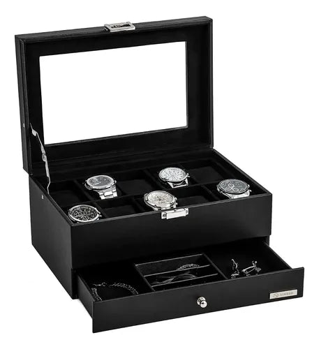 Caja Organizadora De Reloj Para Hombre Con 12 Ranuras