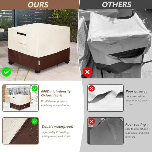Funda para Mesita Lateral de Patio UNARK – Impermeable, Compatible con Juego de Bistró de Mimbre 3 Piezas, 55.9 x 55.9 x 45.7 cm, Beige y Marrón