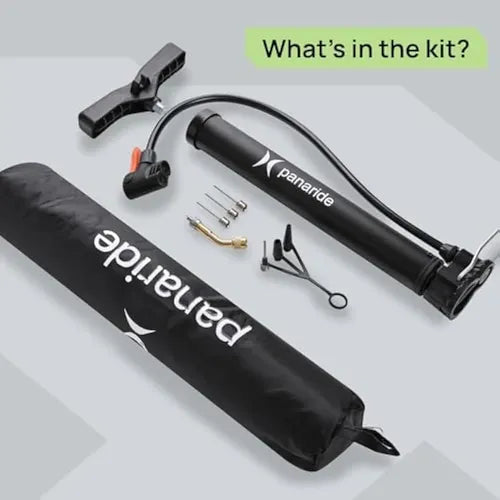 USADA E INCOMPLETA (FALTA MANGO DE AGARRE) bomba manual o inflador de pie portátil para bicicleta de la marca Panaride (Modelo P120)