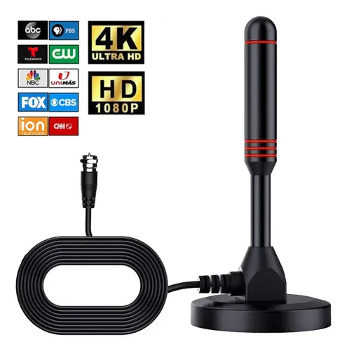 AUGUST DTA240 Antena TV Interior Potente TDT HD España, Digital, Magnética, Portatil, para TV y Receptor TDT, Alta Ganancia, DVB-T DVB-T2 UHF VHF Salón Habitación Autocaravana, 2m Cable - Negra