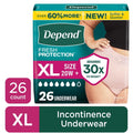 Ropa Interior para Incontinencia Depend Fresh Protection para Mujeres – Talla XL, Paquete de 26 Unidades