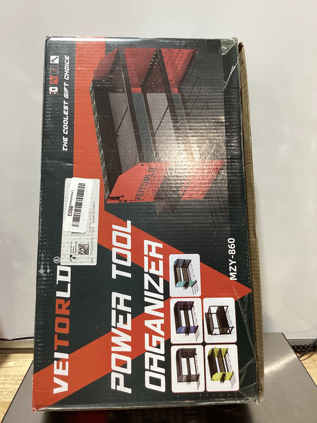 Organizador de Herramientas Eléctricas con Estación de Carga - Soporte de Pared Modular Resistente para Garaje y Taller, 4 Soportes para Taladros, Regalo Para Papá (Rojo)