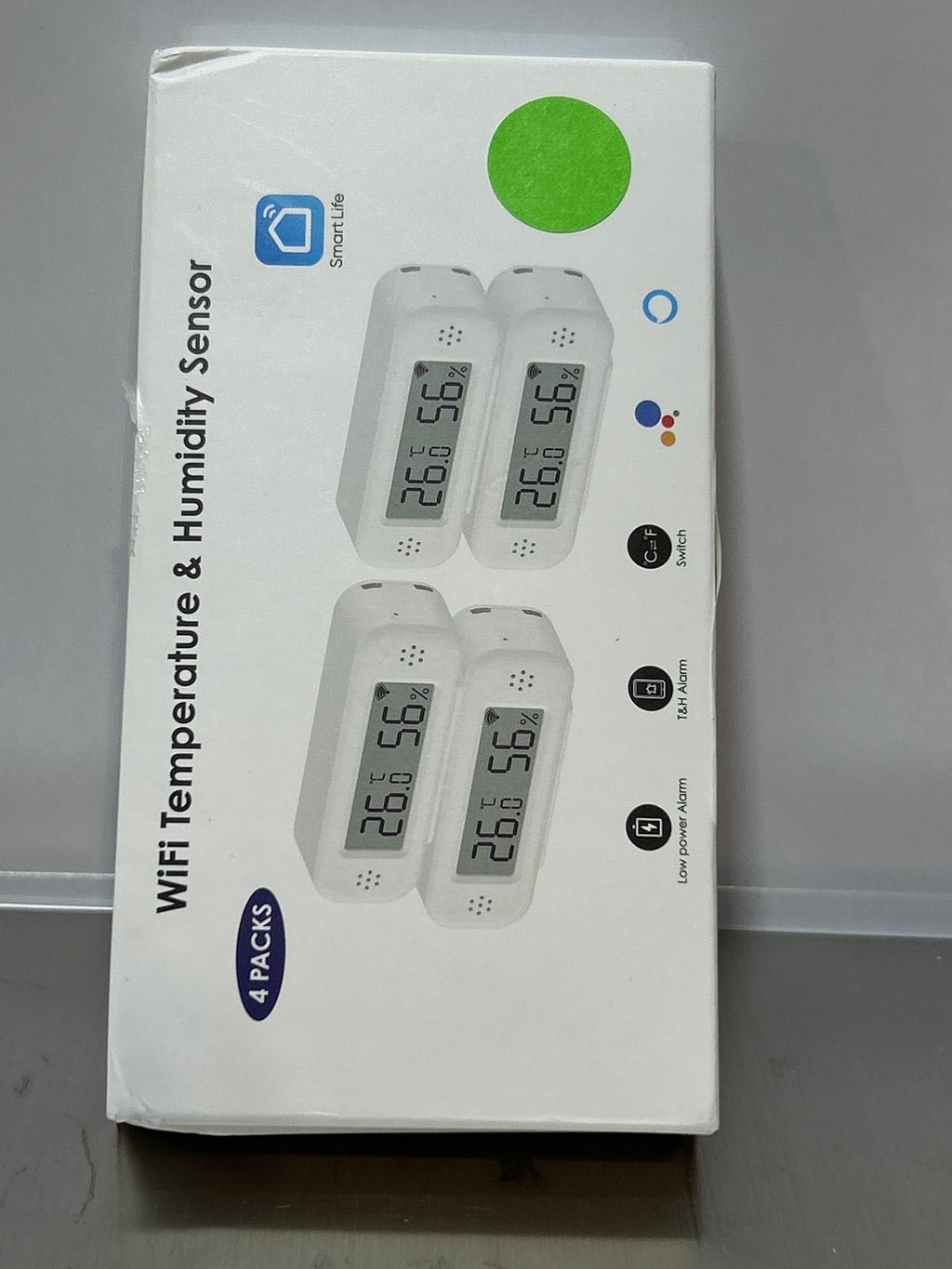 Termómetro higrómetro digital inteligente, sensor de humedad y temperatura interior WiFi con alertas de aplicación, mini medidor de temperatura ambiente con almacenamiento y exportación de datos, compatible con Alexa. 4 unidades. 