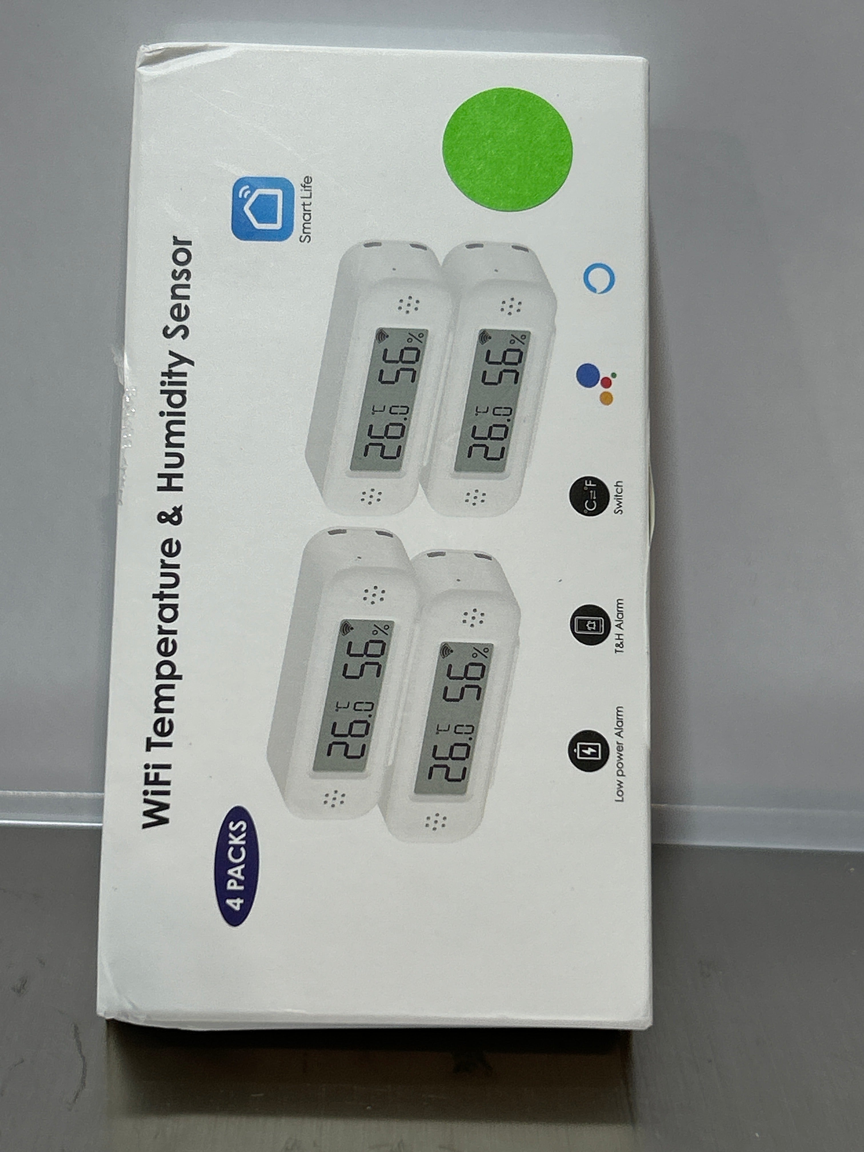 Termómetro higrómetro digital inteligente, sensor de humedad y temperatura interior WiFi con alertas de aplicación, mini medidor de temperatura ambiente con almacenamiento y exportación de datos, compatible con Alexa. 4 unidades. 