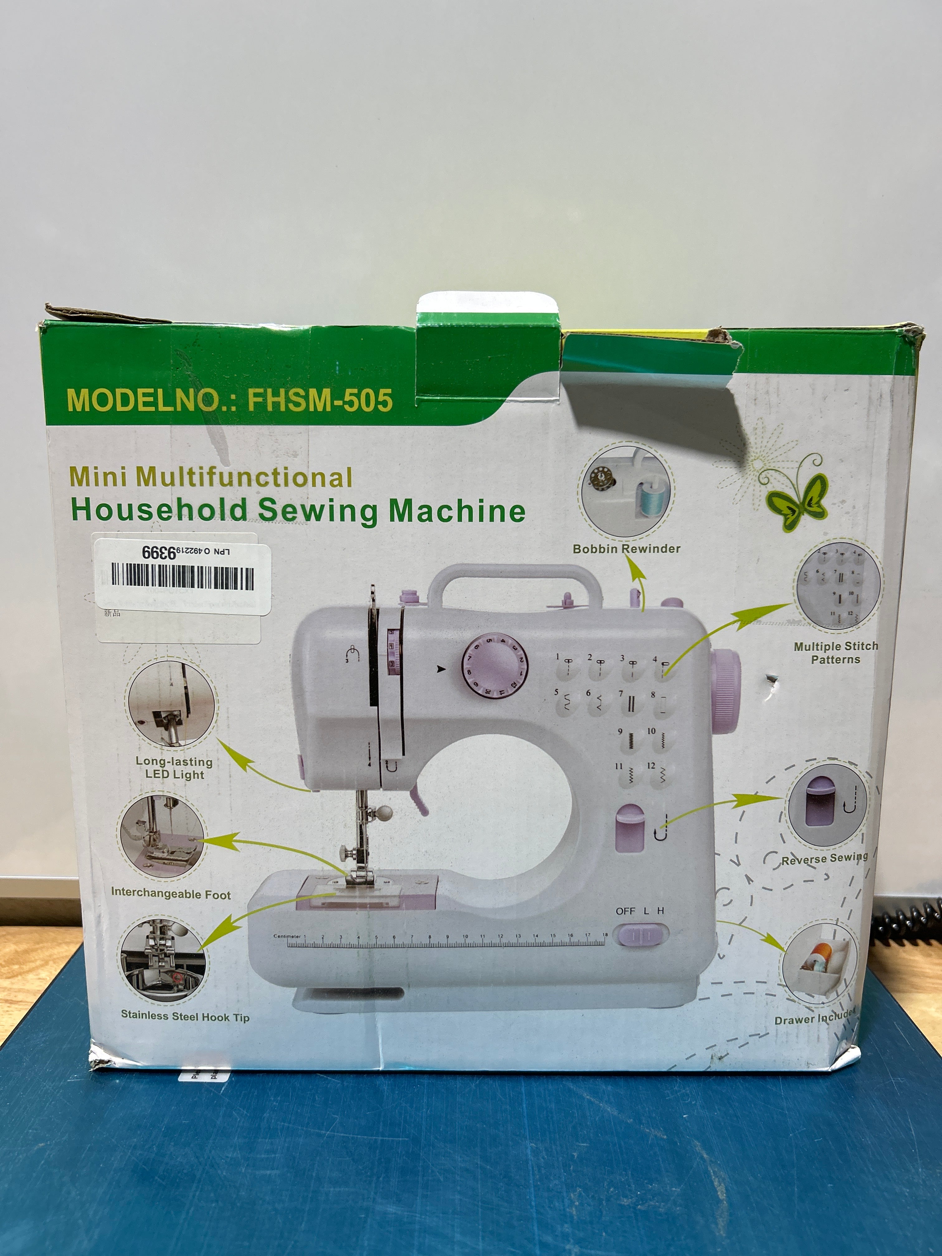 Máquina de coser portátil para principiantes, minimáquina de coser pequeña con 50 piezas de tela y 32 hilos, 12 puntadas integradas, 2 velocidades y pedal. 
