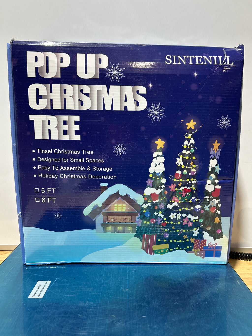 6 FT Pop Up Christmas Tree with 100 LED Timer Lights & Remote, Green Collapsible Christmas Tinsel Tree Artificial Pencil Tree Xmas Decoration for Holiday Home Office Party, USB Powered