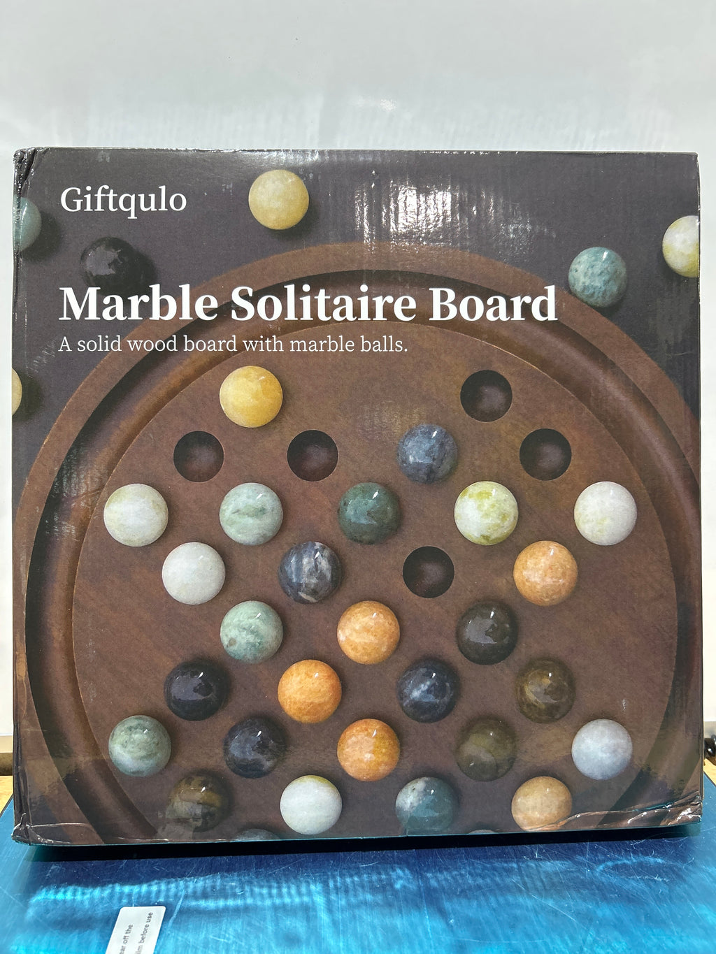 Juego de solitario, tablero de madera maciza de 12,7 pulgadas con 33 bolas de mármol natural, juego de solitario de lujo, juego de mesa de estrategia para un jugador y juegos inteligentes. 