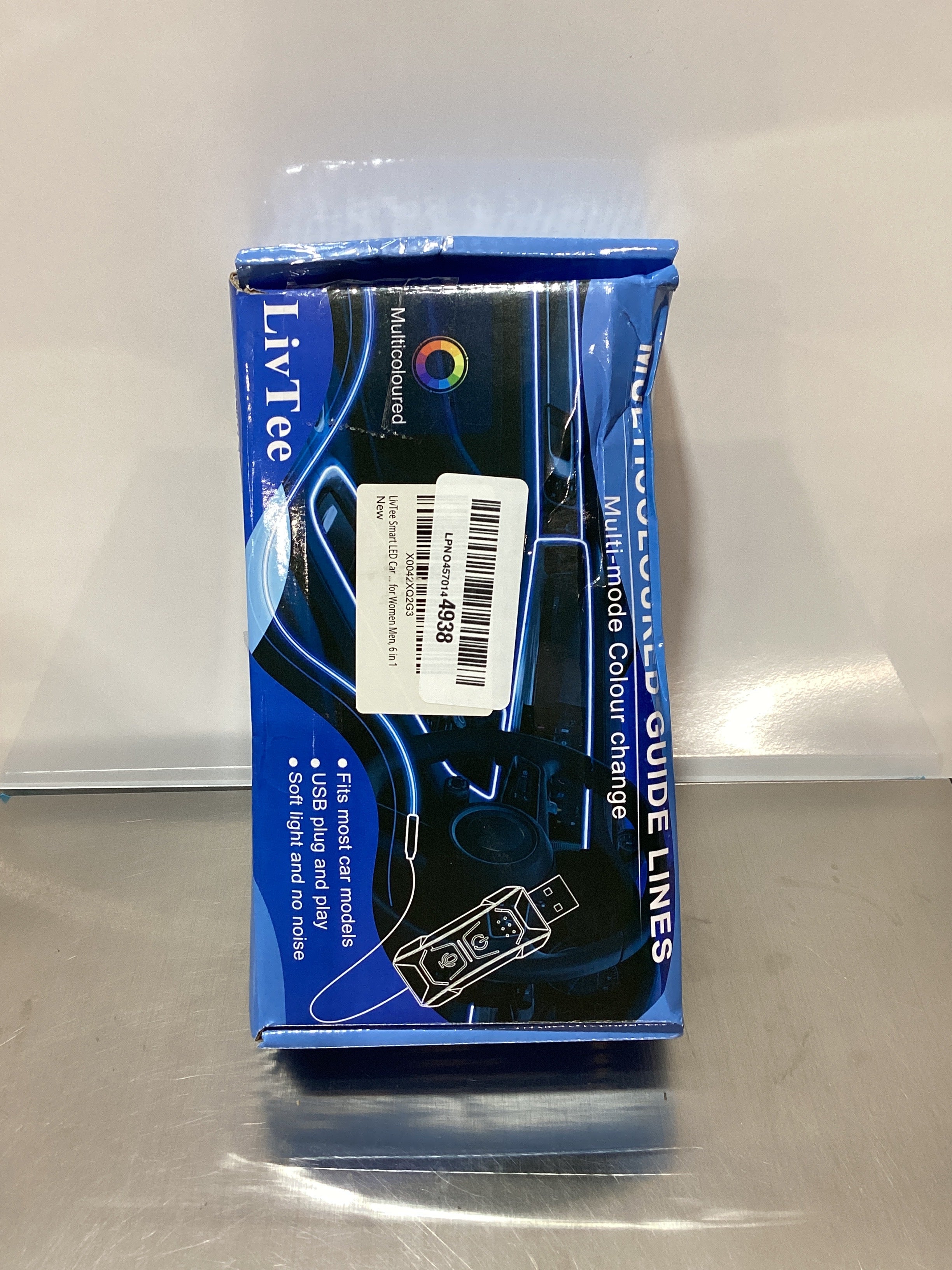 Luces LED inteligentes para interior de coche LivTee con puerto USB, tira LED de fibra óptica, iluminación ambiental, control inalámbrico por aplicación, sincronización con música, decoración interior, regalo para hombres y mujeres, 6 en 1 