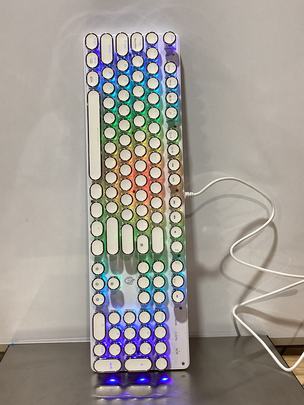 Teclado mecánico para juegos estilo máquina de escribir, retroiluminado RGB, con cable e interruptor azul, teclas redondas retro de 104 teclas (blanco, 104 teclas RGB) 