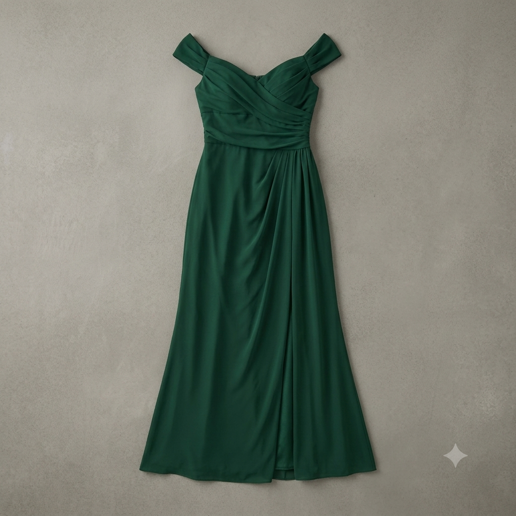 Vestido Largo Verde Esmeralda Off-Shoulder con Abertura Lateral – Talla XS