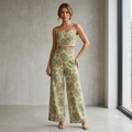 Conjunto Mujer Estampado Floral Damasco – Top Crop y Pantalón Palazzo Talla M