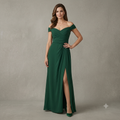 Vestido Largo Verde Esmeralda Off-Shoulder con Abertura Lateral – Talla XS