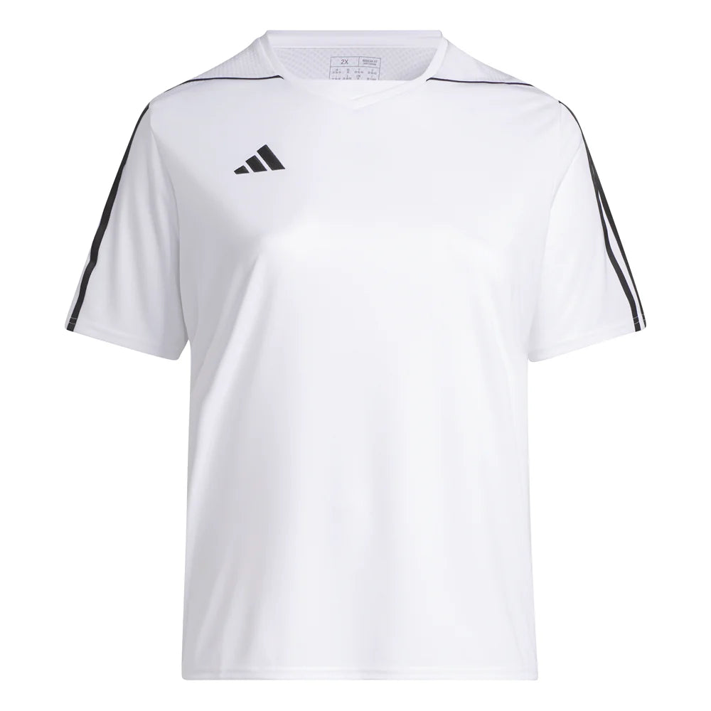 adidas Tiro 23 League – Camiseta de Fútbol Manga Corta Cuello en V para Mujer Talla 1X Color Blanco/Negro