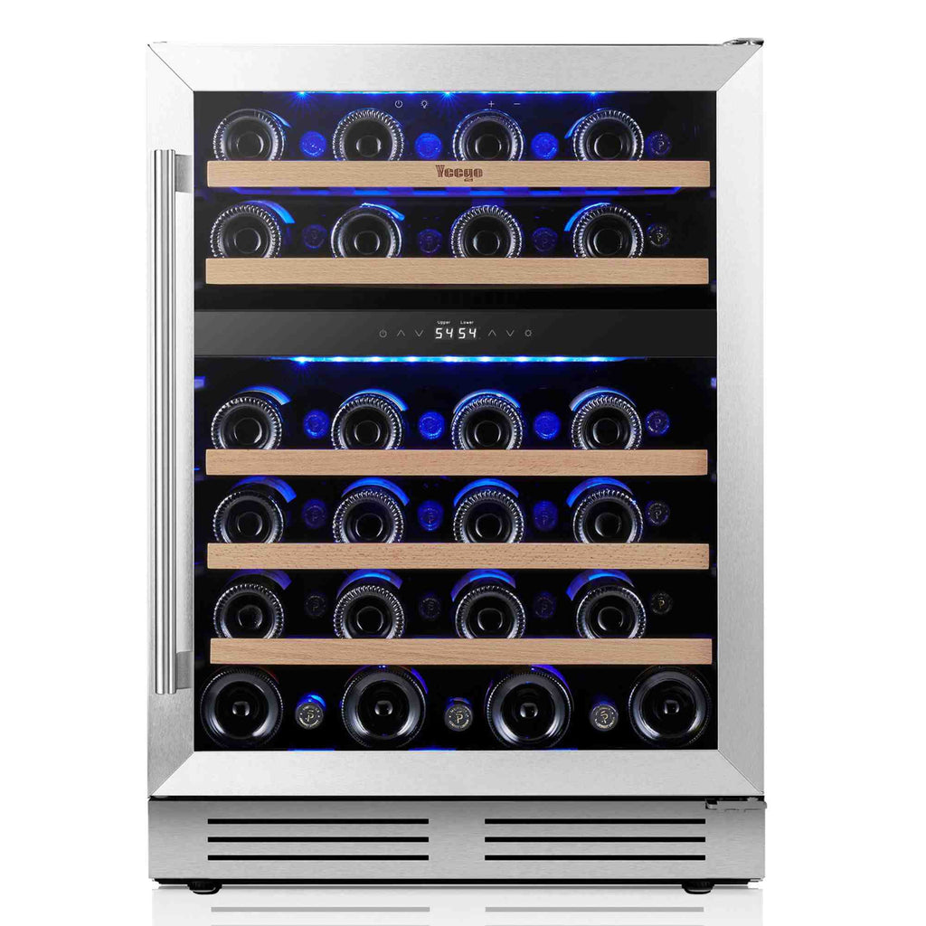 Refrigeradora para vinos Yeego de 24 pulgadas con doble zona para 47 botellas