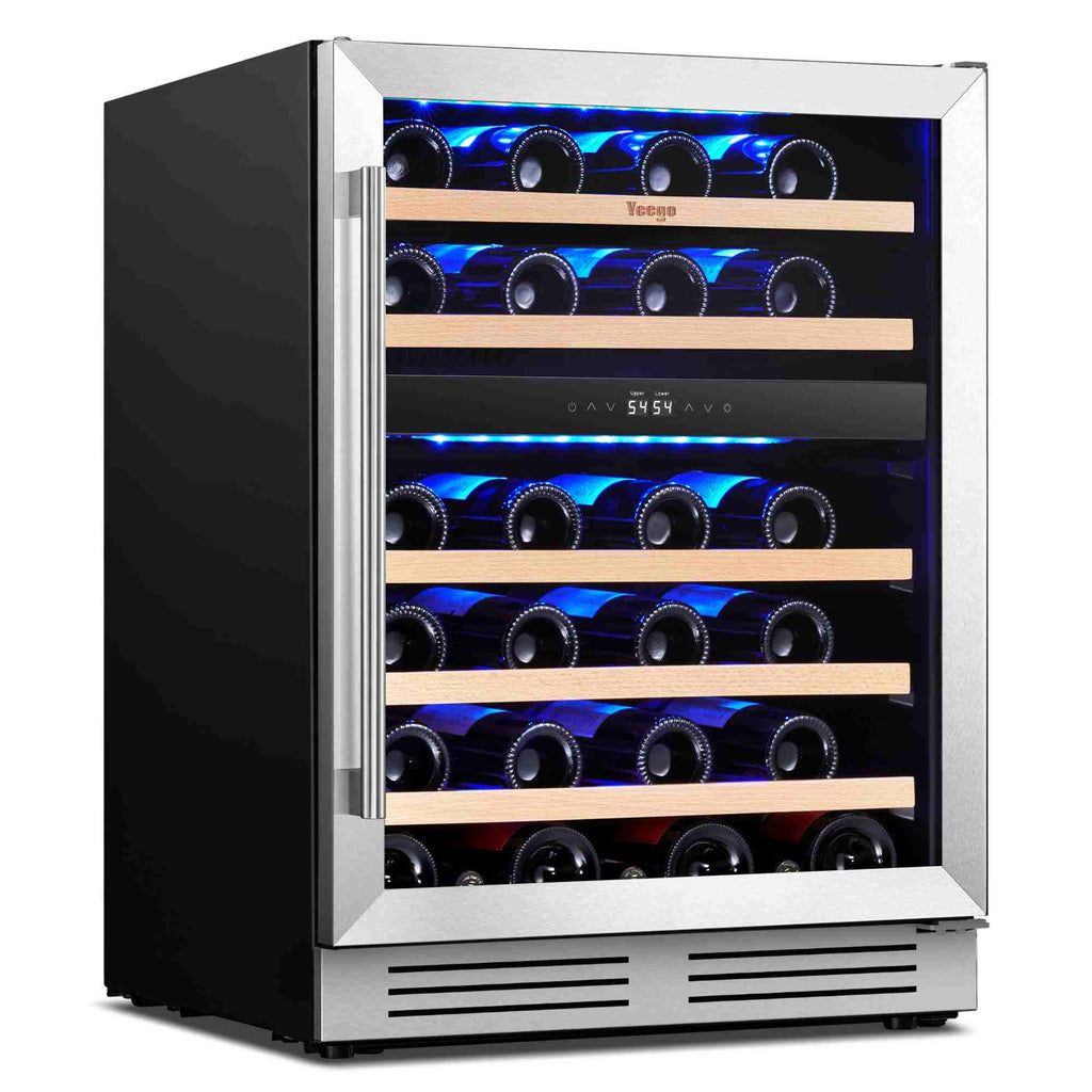 Refrigeradora para vinos Yeego de 24 pulgadas con doble zona para 47 botellas