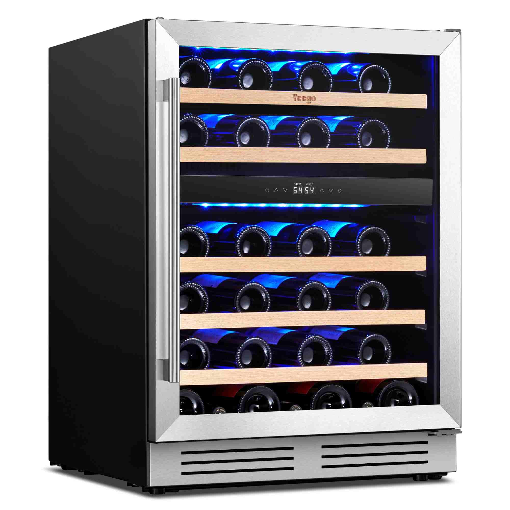 Refrigeradora para vinos Yeego de 24 pulgadas con doble zona para 47 botellas