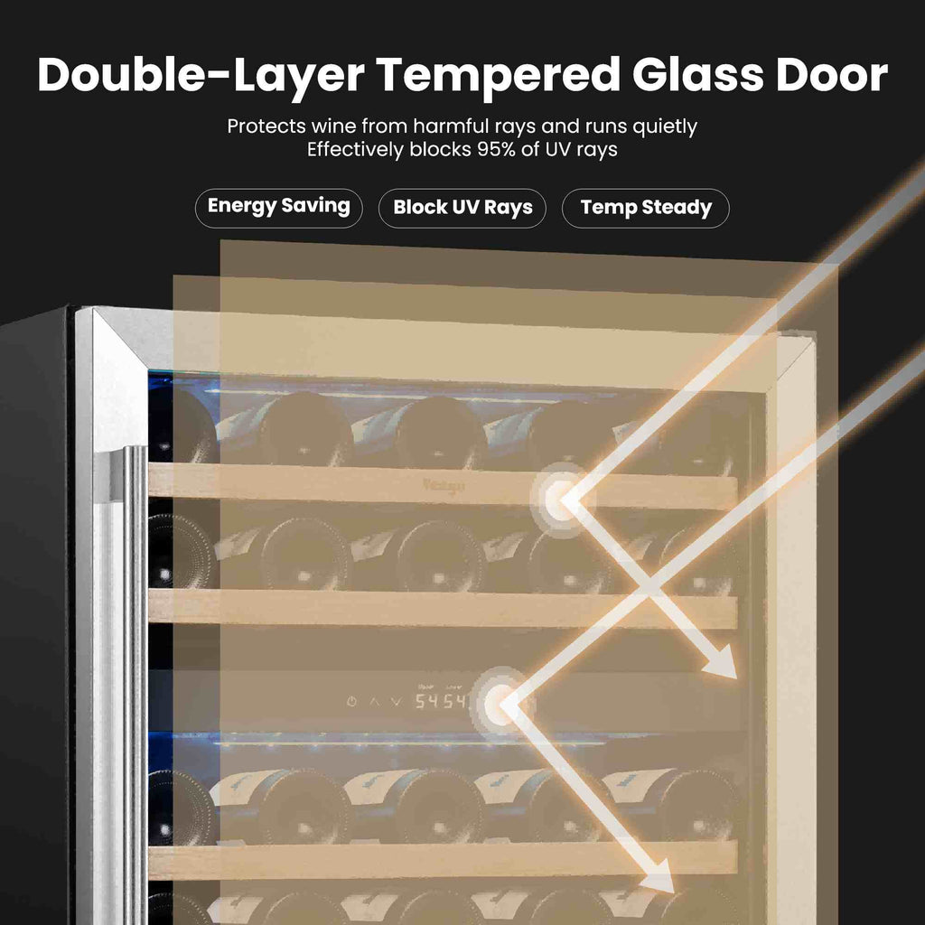 Refrigeradora para vinos Yeego de 24 pulgadas con doble zona para 47 botellas