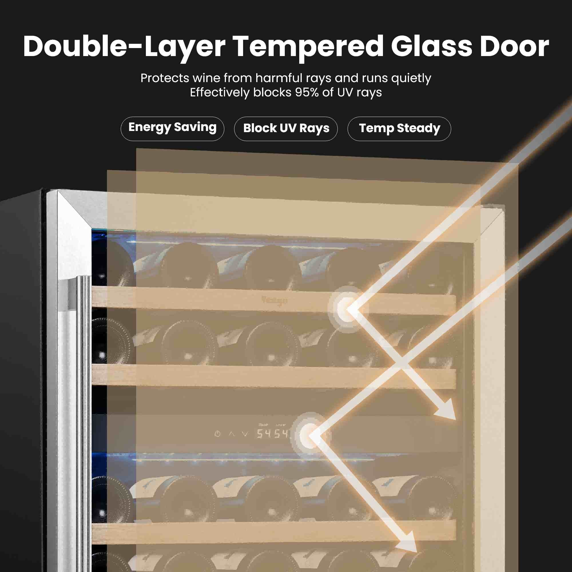 Refrigeradora para vinos Yeego de 24 pulgadas con doble zona para 47 botellas