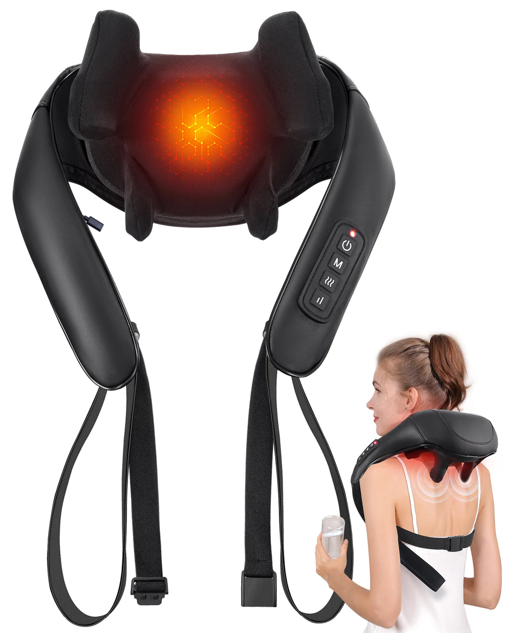 MASGRE Masajeador Shiatsu Inalámbrico | Cuello, Espalda y Hombros | Calor | Tejido Profundo 3D