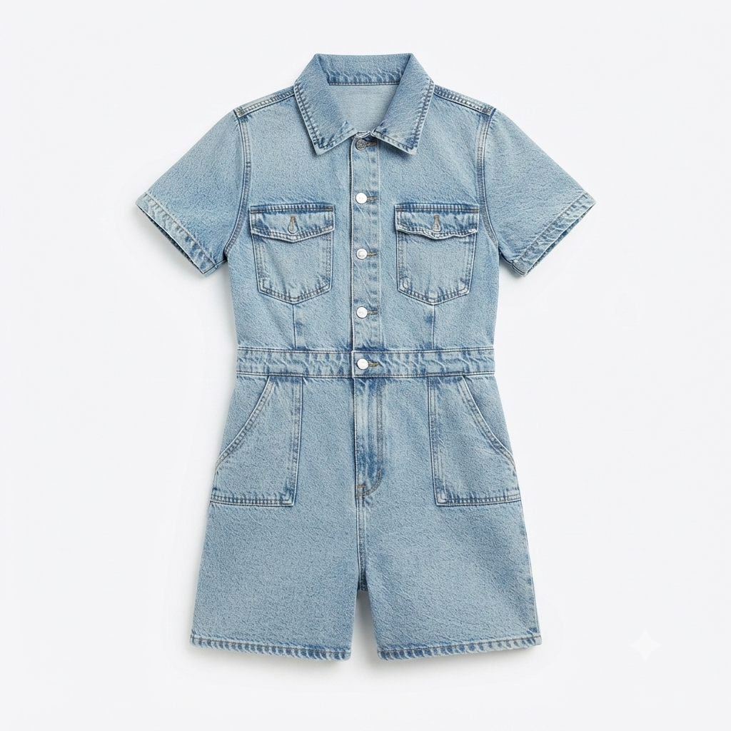 Mono Corto de Denim Azul Claro con Botones — Talla L