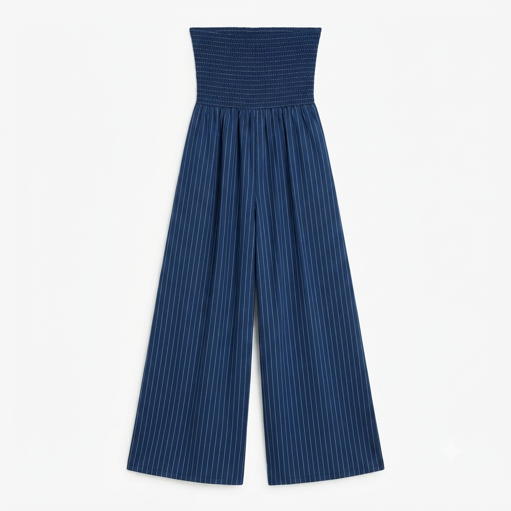 189) Mono Largo Strapless Azul Marino con Rayas — Talla 4XL