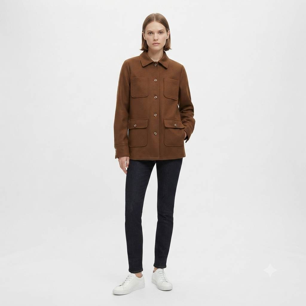 178) Chaqueta Overshirt Estilo Utilitario en Tono Café — Talla L