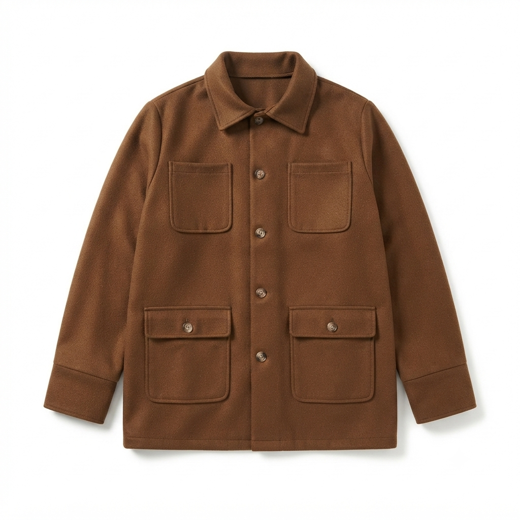 178) Chaqueta Overshirt Estilo Utilitario en Tono Café — Talla L