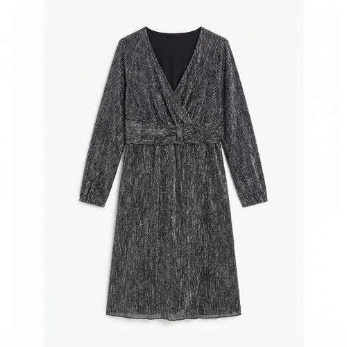 107) Vestido Midi Manga Larga Brillante con Lazo | Talla 3XL