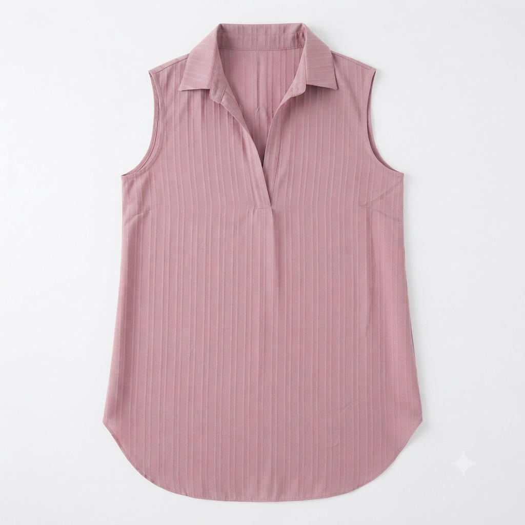 164) Blusa Túnica Sin Mangas con Cuello Camisa — Rosa Malva | Talla L