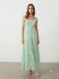 Vestido Maxi Verde Menta con Volantes y Falda por Niveles — Talla 1XL