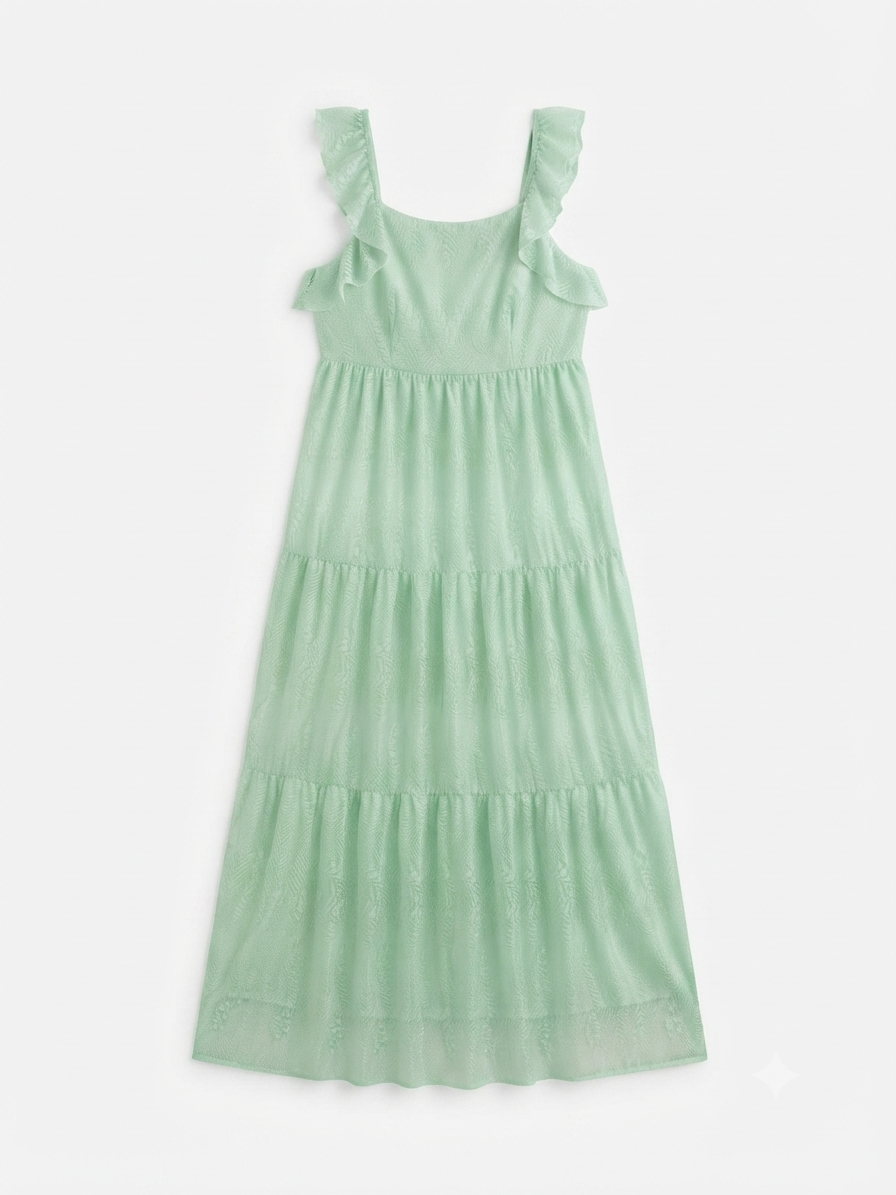 Vestido Maxi Verde Menta con Volantes y Falda por Niveles — Talla 1XL