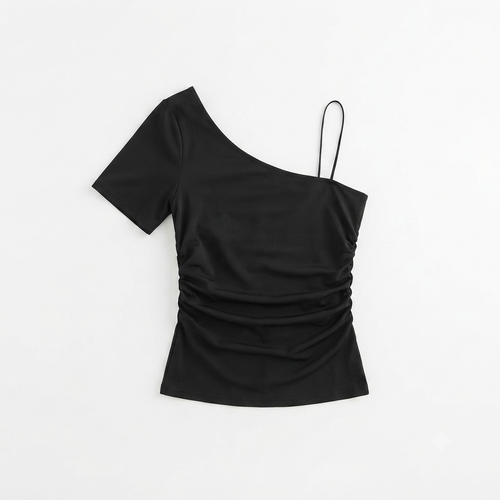 144) Blusa Negra Asimétrica Sin Mangas | Un Hombro | Talla M