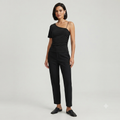 173) Blusa Negra Asimétrica Sin Mangas | Un Hombro | Talla M
