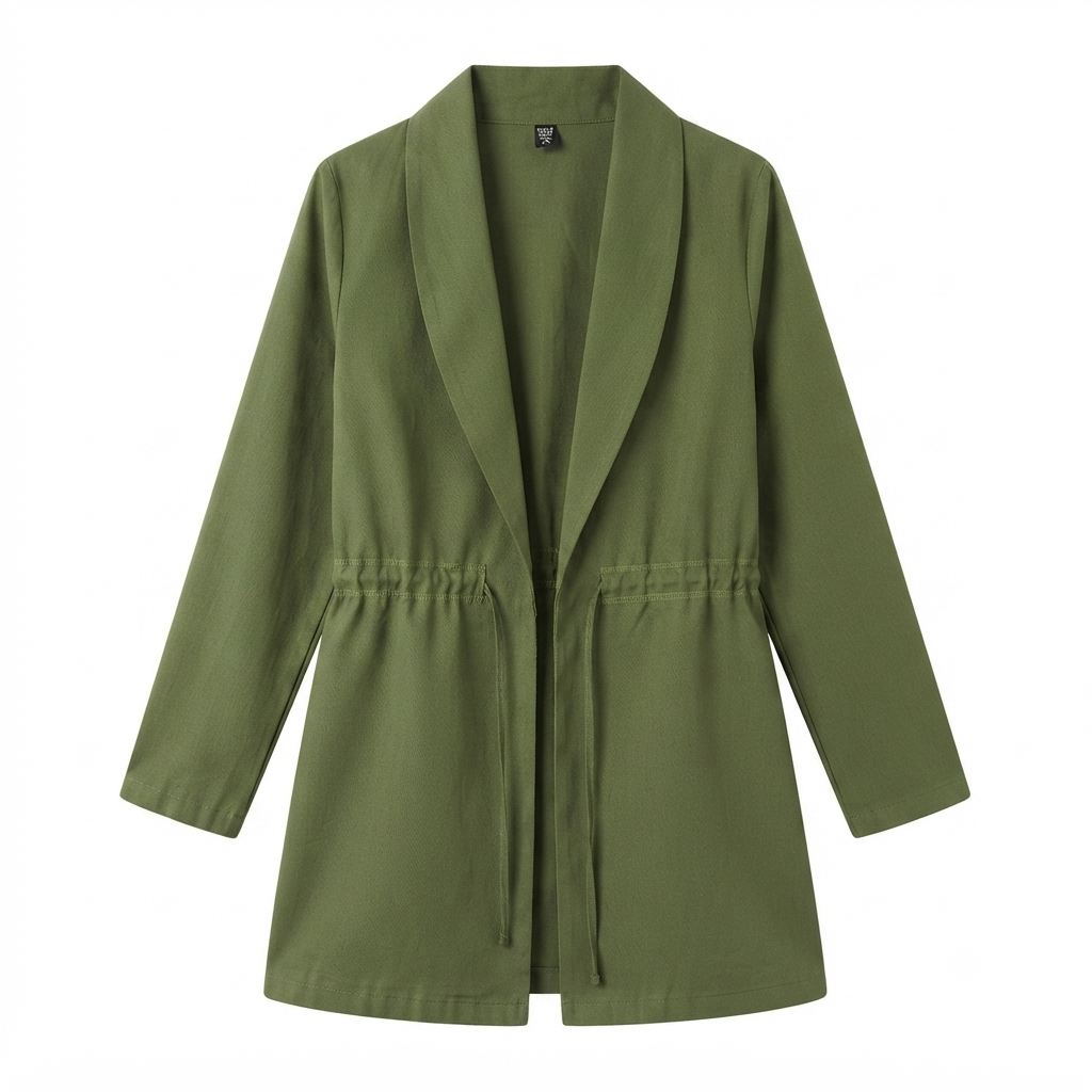 172) Blazer Mujer Verde Oliva con Cordón Ajustable en Cintura – Talla 2XL
