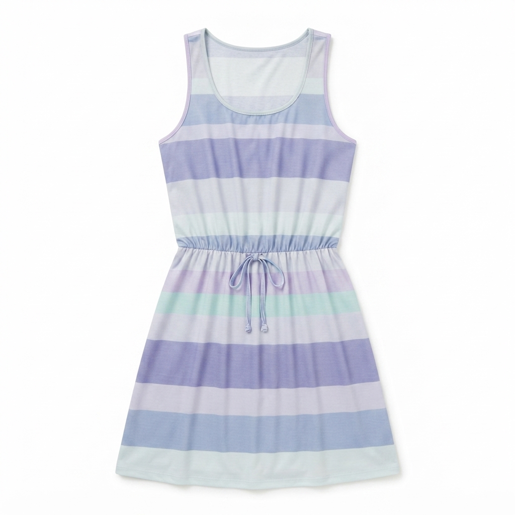 180) Vestido Casual a Rayas Pastel con Cintura Ajustable – Talla L