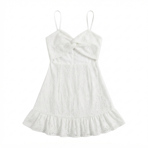 191) Vestido Blanco Broderie Escote Twist Cut-Out con Volante | Talla S