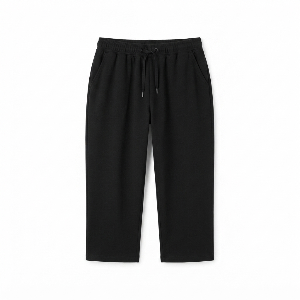 201) Pantalón Capri Negro con Cordón – Corte Recto y Cintura Elástica | Talla L